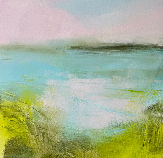 gentle pink, vibrant greens and restful blues - the colours of a cornish summer by the sea