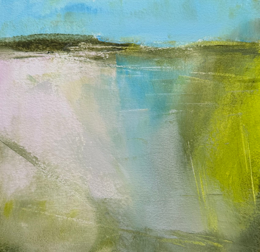 gentle pink, vibrant greens and restful blues - the colours of a cornish summer by the sea