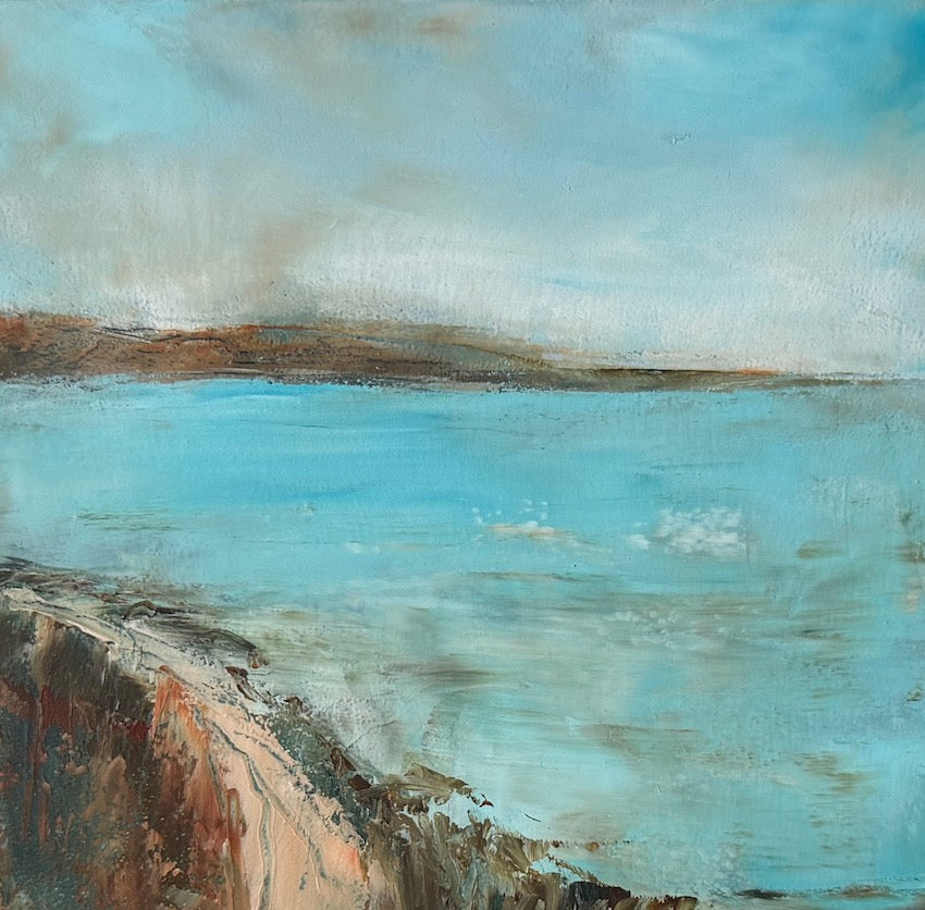 coast path following the sea in warm autumnal shades by maggie cochran 