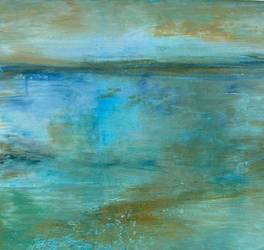 seascape painting colours of the ocean in turuoise, brown and blue
