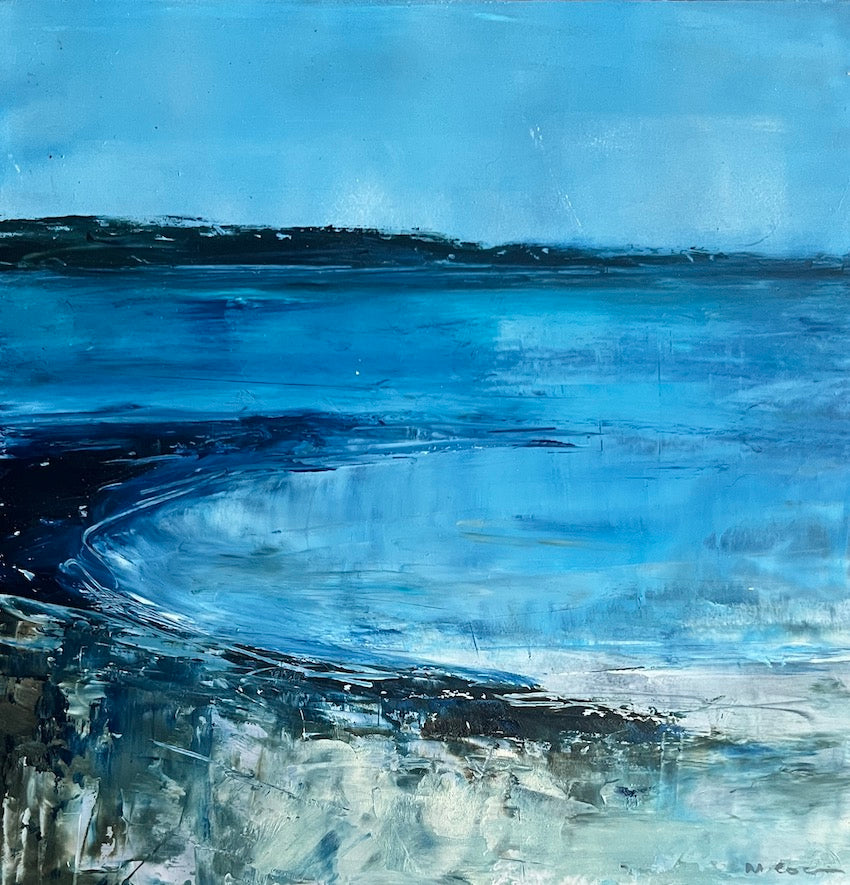 blue winter light on coast in Scillies by artist Maggie Cochran