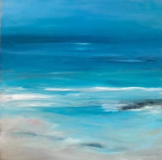 oiginal oil coastal painting in meditative turquoises