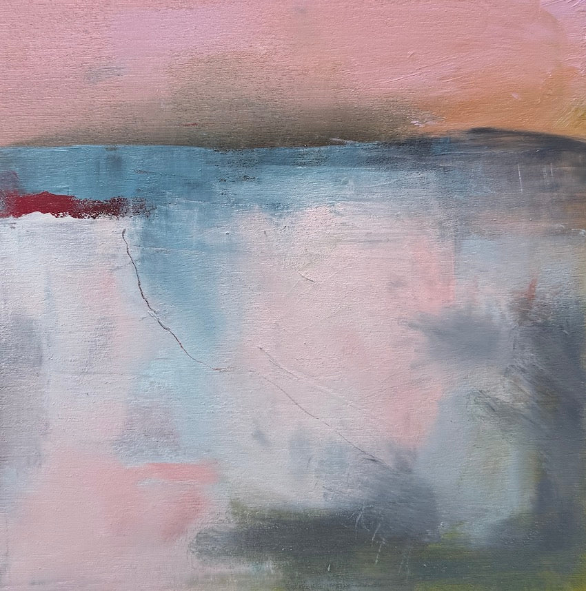 deep soothing pinks coastal scene abstract  oil painting