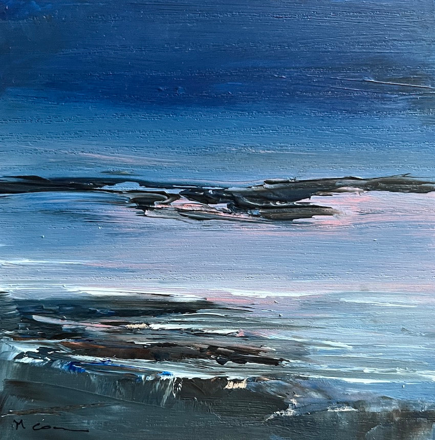 seascape pink evening sky reflections by artist Maggie Cochran