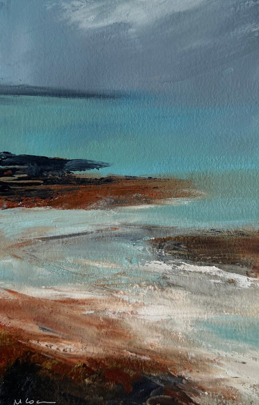 seascape in browns and blues by Maggie Cochran