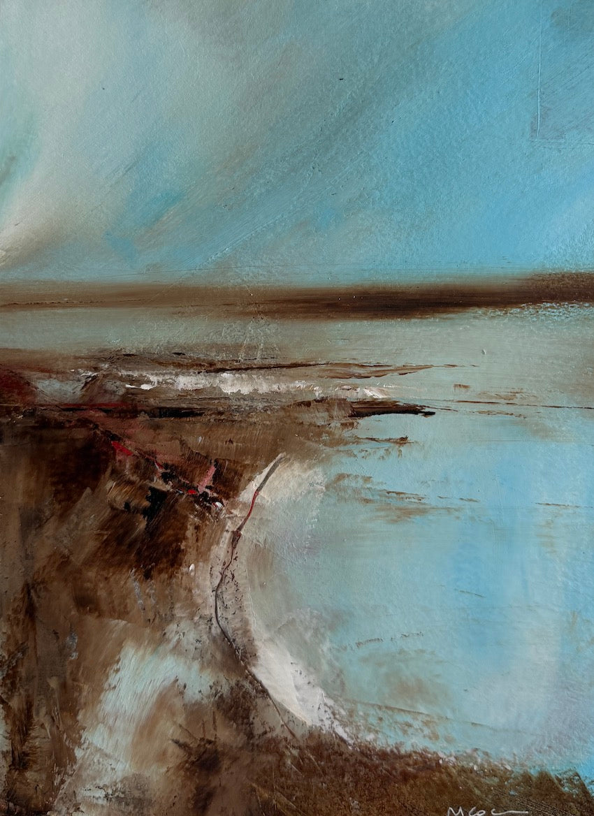 blue and brown seascape with a  rocky shore by Maggie Cochran