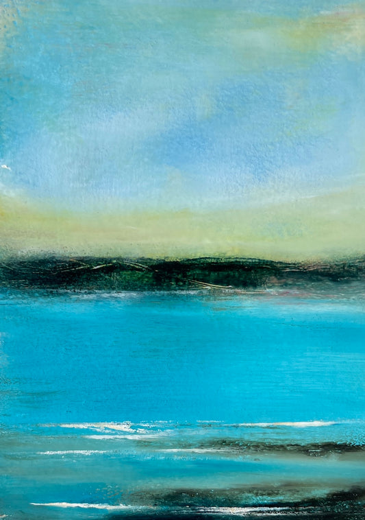 warm morning glow seascape painting by artist Maggie Cochran