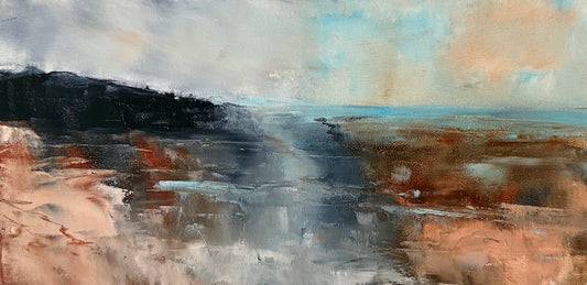 An abstract costal  landscape painting by maggie cochran