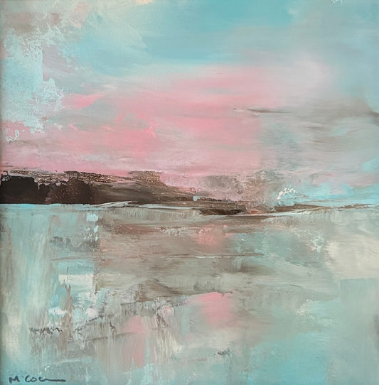 pink skies over a coastal scene acrylic painting