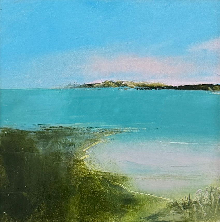 rose hued sands - the colours of a Cornish summer by the sea.  Rich greens, striking turquoise sea and pale pink sands