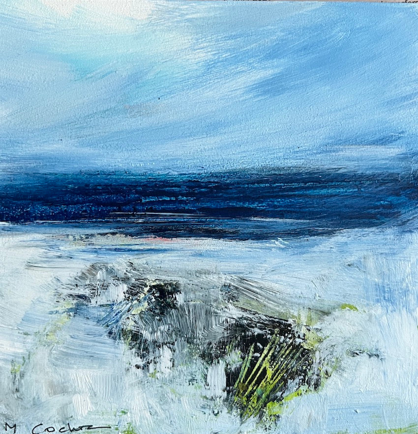 salty air and spring greens in this coastal painting by artist Maggie Cochran