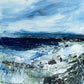 windblown waves and seaspray in this energy fuelled coastal painting by artist Maggie Cochran