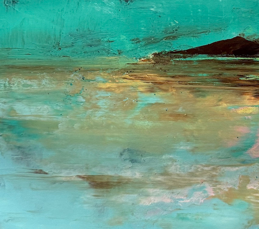 original acrylic seascape painting in turquoise and gold